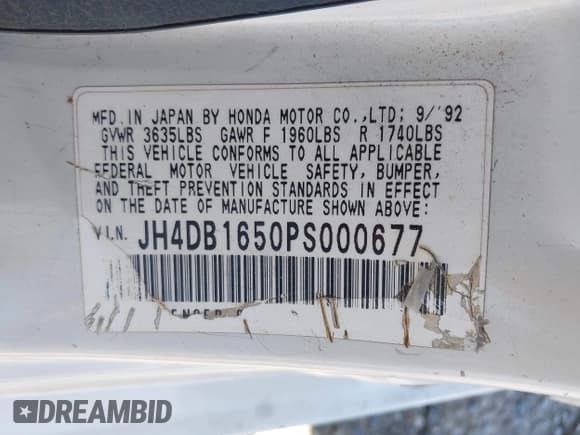 ✅ 1993 Acura Integra • VIN: JH4DB1650PS000677 • Lot: 42301738. Wystawiony na IAAI z przebiegiem 148 492 mil. Bezpłatny archiwum sprzedaży aukcyjnych z USA i szczegółowy raport historii pojazdu na DreamBid. Zdjęcie 9.