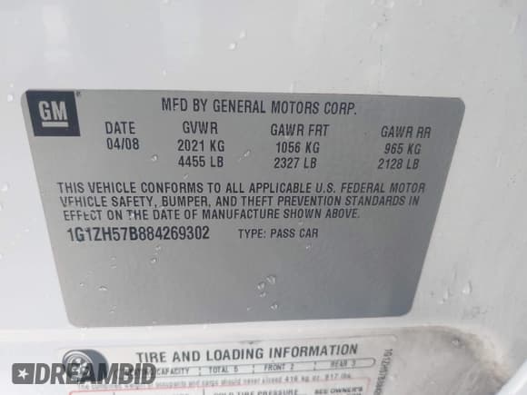 ✅ 2008 Chevrolet Malibu 1LT • VIN: 1G1ZH57B884269302 • Lot: 43632126. Listed on IAAI with 201,106 mi. Free auction sales archive from the USA and detailed vehicle history report at DreamBid. Image 9.