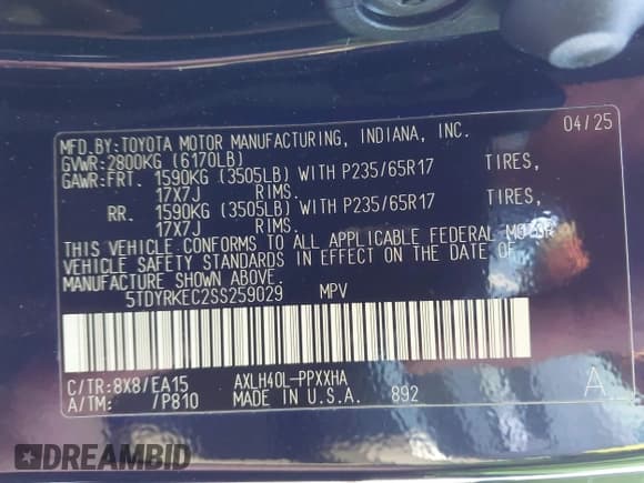 ✅ 2025 Toyota Sienna XLE • VIN: 5TDYRKEC2SS259029 • Лот: 43472182. Опубликован ранее на IAAI с пробегом 6 720 миль. Бесплатный доступ к архиву аукционных продаж из США и подробный отчёт об истории автомобиля на DreamBid. Изображение 9.