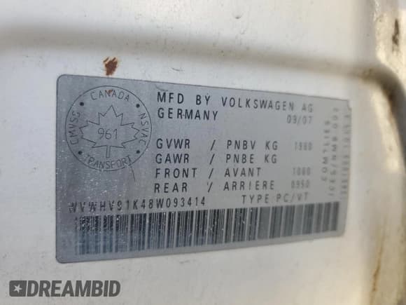 ✅ 2008 Volkswagen Golf GTI • VIN: WVWHV91K48W093414 • Lot: 89814165. Listed on Copart with 264,217 mi. Free auction sales archive from the USA and detailed vehicle history report at DreamBid. Image 13.