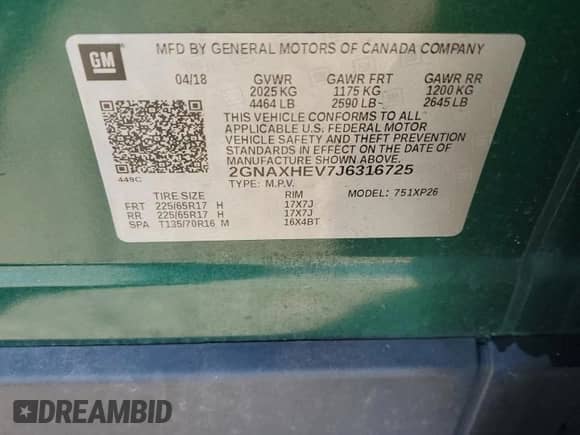 ✅ 2018 Chevrolet Equinox LS • VIN: 2GNAXHEV7J6316725 • Lot: 86855925. Wystawiony na Copart z przebiegiem 49 971 mil mil. Skorzystaj z bezpłatnego archiwum sprzedaży aukcyjnych z USA i zobacz szczegółowy raport historii pojazdu na DreamBid. Zdjęcie 14.