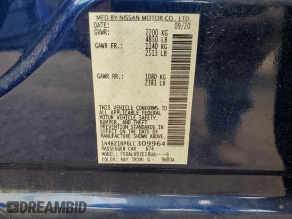 ✅ 2020 Nissan LEAF S Plus • VIN: 1N4BZ1BP6LC309964 • Lot: 68319765. Wystawiony na Copart z przebiegiem 19 766 mil. Bezpłatny archiwum sprzedaży aukcyjnych z USA i szczegółowy raport historii pojazdu na DreamBid. Zdjęcie 12.