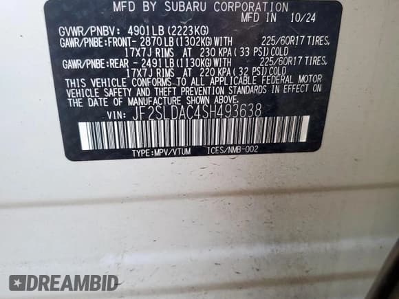 ✅ 2025 Subaru Forester • VIN: JF2SLDAC4SH493638 • Лот: 70173555. Опубликован ранее на Copart с пробегом 4 139 миль. Бесплатный доступ к архиву аукционных продаж из США и подробный отчёт об истории автомобиля на DreamBid. Изображение 13.