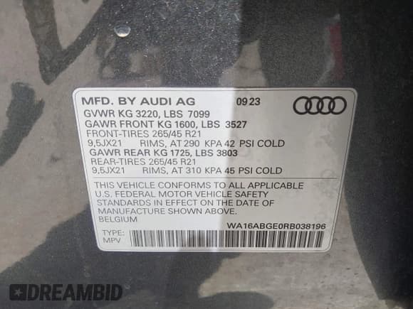 ✅ 2024 Audi Q8 e-tron Prestige • VIN: WA16ABGE0RB038196 • Лот: 41976431. Опубликован ранее на IAAI с пробегом 14 163 миль. Бесплатный доступ к архиву аукционных продаж из США и подробный отчёт об истории автомобиля на DreamBid. Изображение 9.