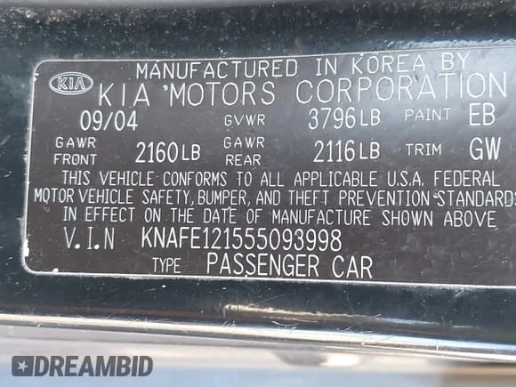 ✅ 2005 Kia Spectra LX • VIN: KNAFE121555093998 • Lot: 42950915. Wystawiony na IAAI z przebiegiem 228 784 mil. Bezpłatny archiwum sprzedaży aukcyjnych z USA i szczegółowy raport historii pojazdu na DreamBid. Zdjęcie 9.