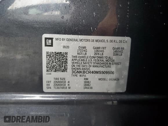 ✅ 2021 Chevrolet Blazer LT • VIN: 3GNKBCR40MS509506 • Lot: 86315475. Listed on Copart with 65,914 mi. Free auction sales archive from the USA and detailed vehicle history report at DreamBid. Image 13.