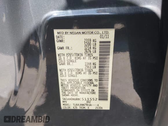 ✅ 2011 Nissan Xterra X • VIN: 5N1AN0NU8BC511552 • Lot: 42874903. Wystawiony na IAAI z przebiegiem 128 313 mil. Bezpłatny archiwum sprzedaży aukcyjnych z USA i szczegółowy raport historii pojazdu na DreamBid. Zdjęcie 9.