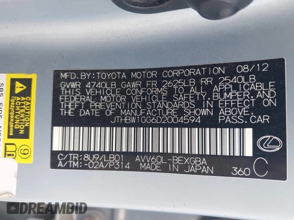 ✅ 2013 Lexus ES 300h • VIN: JTHBW1GG6D2004594 • Лот: 43057857. Опубликован ранее на IAAI с пробегом 211 890 миль. Бесплатный доступ к архиву аукционных продаж из США и подробный отчёт об истории автомобиля на DreamBid. Изображение 9.