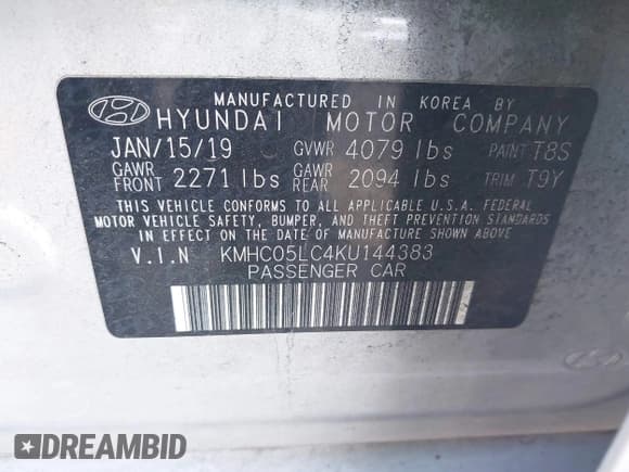 ✅ 2019 Hyundai Ioniq Limited • VIN: KMHC05LC4KU144383 • Lot: 41364186. Wystawiony na IAAI z przebiegiem 121 555 mil. Bezpłatny archiwum sprzedaży aukcyjnych z USA i szczegółowy raport historii pojazdu na DreamBid. Zdjęcie 9.