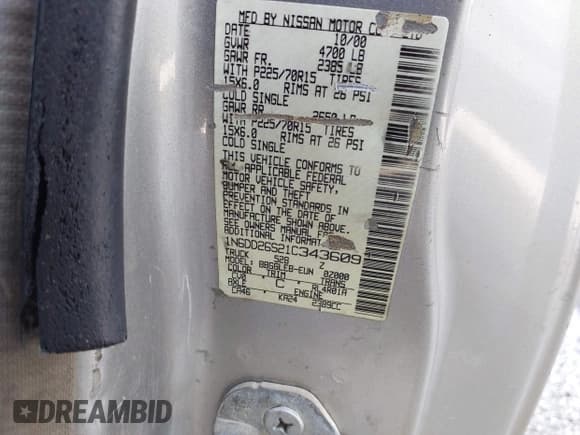 ✅ 2001 Nissan Frontier XE • VIN: 1N6DD26S21C343609 • Lot: 42480291. Listed on IAAI with 186,025 mi. Free auction sales archive from the USA and detailed vehicle history report at DreamBid. Image 9.