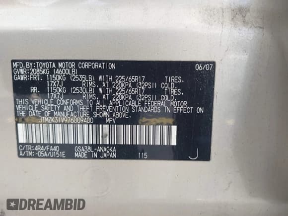 ✅ 2007 Toyota RAV4 Limited • VIN: JTMZK31V976009400 • Лот: 42765563. Опубликован ранее на IAAI с пробегом 179 528 миль. Бесплатный доступ к архиву аукционных продаж из США и подробный отчёт об истории автомобиля на DreamBid. Изображение 9.