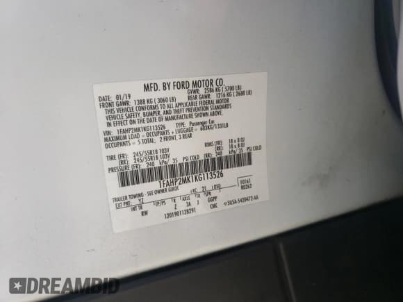 ✅ 2019 Ford Police Interceptor • VIN: 1FAHP2MK1KG113526 • Lot: 53779674. Wystawiony na Copart z przebiegiem 56 303 mil. Bezpłatny archiwum sprzedaży aukcyjnych z USA i szczegółowy raport historii pojazdu na DreamBid. Zdjęcie 12.