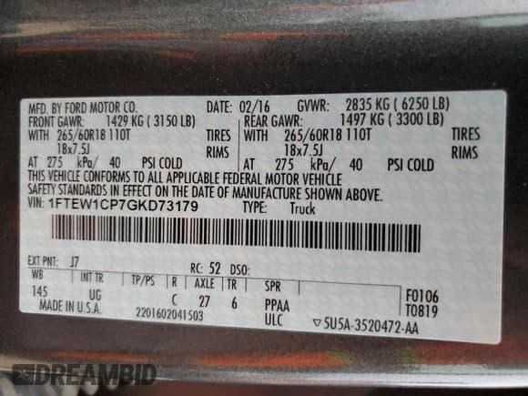 ✅ 2016 Ford F-150 XLT • VIN: 1FTEW1CP7GKD73179 • Lot: 82759605. Wystawiony na Copart z przebiegiem 188 821 mil. Bezpłatny archiwum sprzedaży aukcyjnych z USA i szczegółowy raport historii pojazdu na DreamBid. Zdjęcie 12.