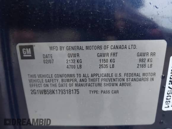 2007 Chevrolet Impala LS z VIN 2G1WB58K179318175, wystawiony jako IAAI lot #43572433 z przebiegiem 103 054 mil mil oraz . Historia ofert i sprzedaży dostępna na DreamBid. Obrazek 9.