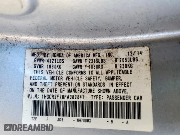 ✅ 2015 Honda Accord EX • VIN: 1HGCR2F76FA089841 • Lot: 91209665. Wystawiony na Copart z przebiegiem 109 589 mil. Bezpłatny archiwum sprzedaży aukcyjnych z USA i szczegółowy raport historii pojazdu na DreamBid. Zdjęcie 12.