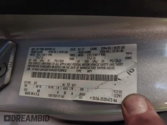 ✅ 2017 Ford Escape SE • VIN: 1FMCU0GD1HUD12662 • Лот: 40290012. Опубликован ранее на IAAI с пробегом 68 290 миль. Бесплатный доступ к архиву аукционных продаж из США и подробный отчёт об истории автомобиля на DreamBid. Изображение 9.