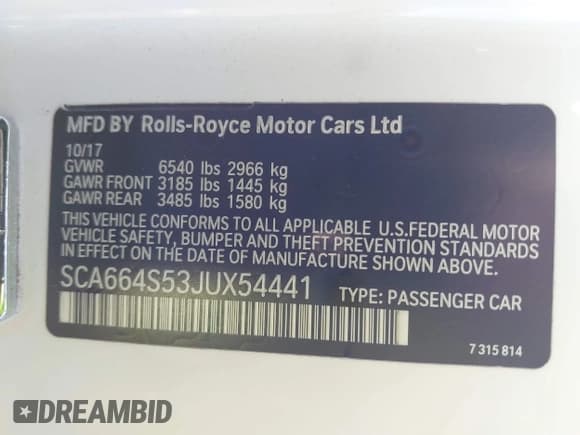 ✅ 2018 Rolls-Royce Ghost • VIN: SCA664S53JUX54441 • Лот: 42331823. Опубликован ранее на IAAI с пробегом 38 817 миль. Бесплатный доступ к архиву аукционных продаж из США и подробный отчёт об истории автомобиля на DreamBid. Изображение 9.