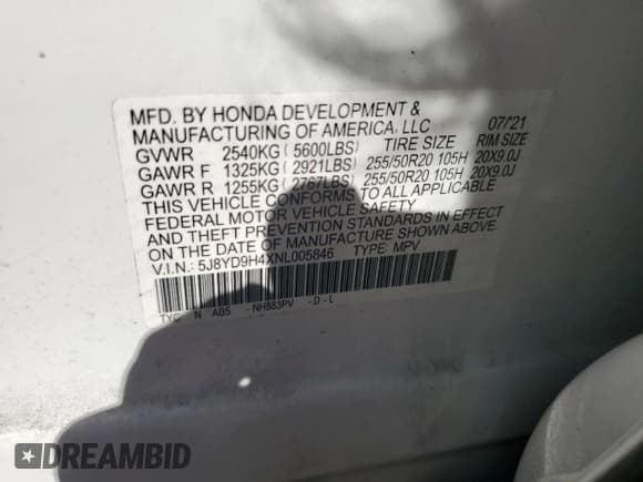 ✅ 2022 Acura MDX Technology • VIN: 5J8YD9H4XNL005846 • Lot: 82373485. Listed on Copart with 76,396 mi. Free auction sales archive from the USA and detailed vehicle history report at DreamBid. Image 13.