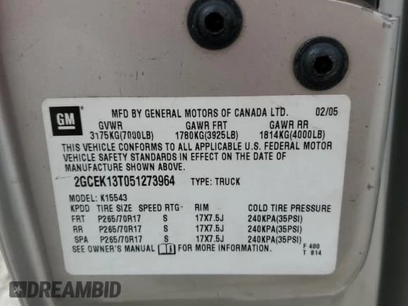 ✅ 2005 Chevrolet Silverado 1500 Z71 • VIN: 2GCEK13T051273964 • Лот: 78605854. Опубликован ранее на Copart с пробегом 220 701 миль. Бесплатный доступ к архиву аукционных продаж из США и подробный отчёт об истории автомобиля на DreamBid. Изображение 12.