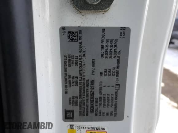 2016 Chevrolet Silverado 1500 Work Truck z VIN 1GCNKNEH2GZ123705, wystawiony jako Copart lot #43900775 z przebiegiem Nie podano mil oraz Szkoda całkowita • Salvage title. Historia ofert i sprzedaży dostępna na DreamBid. Obrazek 12.