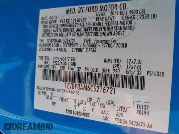 ✅ 2012 Ford Mustang V6 • VIN: 1ZVBP8AM6C5216721 • Lot: 43114205. Listed on IAAI with 221,142 mi. Free auction sales archive from the USA and detailed vehicle history report at DreamBid. Image 9.