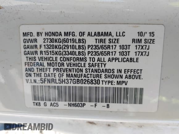✅ 2016 Honda Odyssey SE • VIN: 5FNRL5H37GB026830 • Lot: 43688514. Wystawiony na IAAI z przebiegiem 196 763 mil. Bezpłatny archiwum sprzedaży aukcyjnych z USA i szczegółowy raport historii pojazdu na DreamBid. Zdjęcie 9.