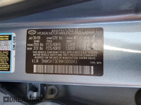 ✅ 2009 Hyundai Santa Fe Limited • VIN: 5NMSH73E99H305043 • Lot: 81935693. Listed on Copart with 154,153 mi. Free auction sales archive from the USA and detailed vehicle history report at DreamBid. Image 14.