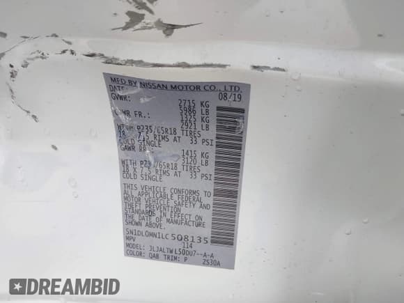 ✅ 2020 Infiniti QX60 Pure • VIN: 5N1DL0MN1LC508135 • Лот: 42040838. Опубликован ранее на IAAI с пробегом 59 195 миль. Бесплатный доступ к архиву аукционных продаж из США и подробный отчёт об истории автомобиля на DreamBid. Изображение 9.