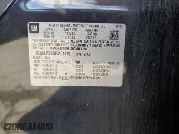 ✅ 2014 GMC Terrain SLE • VIN: 2GKALREK0E6151479 • Lot: 82644885. Wystawiony na Copart z przebiegiem 150 017 mil. Bezpłatny archiwum sprzedaży aukcyjnych z USA i szczegółowy raport historii pojazdu na DreamBid. Zdjęcie 13.