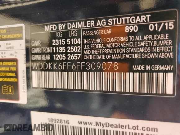 ✅ 2015 Mercedes-Benz E 400 • VIN: WDDKK6FF6FF309078 • Lot: 89516405. Listed on Copart with 86,209 mi. Free auction sales archive from the USA and detailed vehicle history report at DreamBid. Image 12.