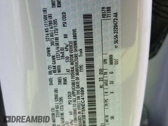 ✅ 2022 Ford F-350 XL • VIN: 1FT8W3BT5NEC41699 • Лот: 80225595. Опубликован ранее на Copart с пробегом 23 744 миль. Бесплатный доступ к архиву аукционных продаж из США и подробный отчёт об истории автомобиля на DreamBid. Изображение 12.