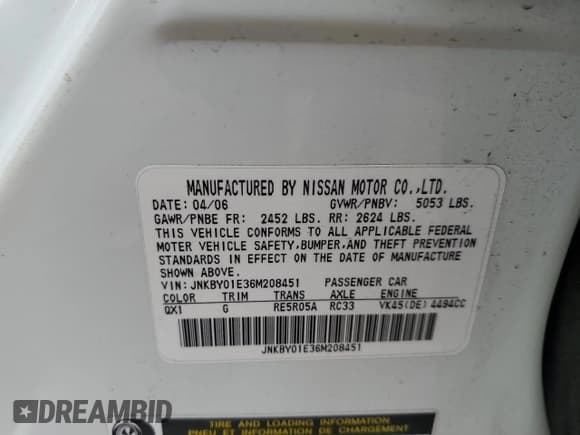 ✅ 2006 Infiniti M Sport • VIN: JNKBY01E36M208451 • Lot: 64852925. Listed on Copart with 167,653 mi. Free auction sales archive from the USA and detailed vehicle history report at DreamBid. Image 12.