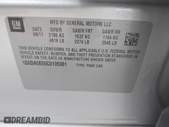 ✅ 2012 Cadillac CTS • VIN: 1G6DA5E55C0105981 • Lot: 42683893. Listed on IAAI with 125,687 mi. Free auction sales archive from the USA and detailed vehicle history report at DreamBid. Image 9.