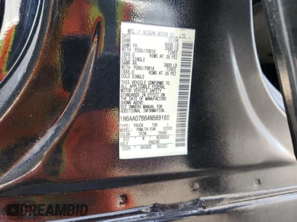 ✅ 2004 Nissan Titan LE • VIN: 1N6AA07B64N569160 • Lot: 91390075. Wystawiony na Copart z przebiegiem 191 632 mil. Bezpłatny archiwum sprzedaży aukcyjnych z USA i szczegółowy raport historii pojazdu na DreamBid. Zdjęcie 12.