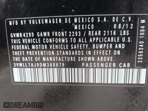 ✅ 2013 Volkswagen Jetta TDI w/Premium/Nav • VIN: 3VWLL7AJ9DM368679 • Лот: 43512522. Опубликован ранее на IAAI с пробегом 124 077 миль. Бесплатный доступ к архиву аукционных продаж из США и подробный отчёт об истории автомобиля на DreamBid. Изображение 9.