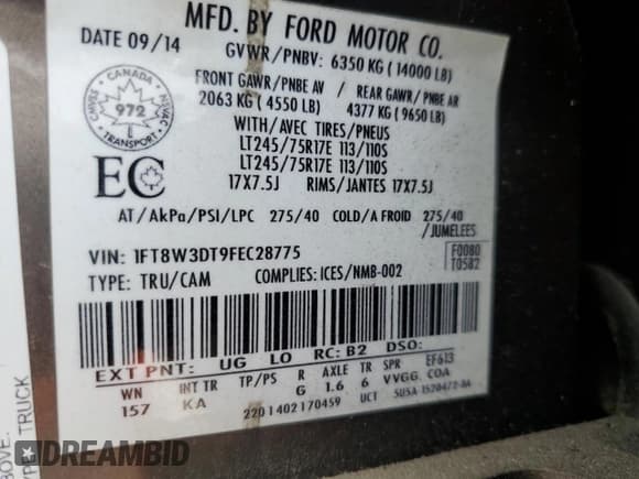 ✅ 2015 Ford F-350 Lariat • VIN: 1FT8W3DT9FEC28775 • Lot: 60760975. Wystawiony na Copart z przebiegiem 398 459 mil. Bezpłatny archiwum sprzedaży aukcyjnych z USA i szczegółowy raport historii pojazdu na DreamBid. Zdjęcie 12.