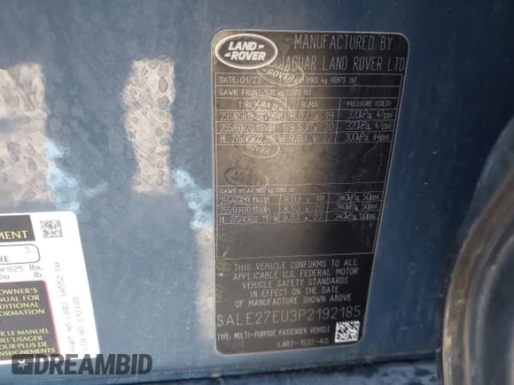 ✅ 2023 Land Rover Defender X-Dynamic SE • VIN: SALE27EU3P2192185 • Lot: 43479450. Listed on IAAI with 41,003 mi. Free auction sales archive from the USA and detailed vehicle history report at DreamBid. Image 9.