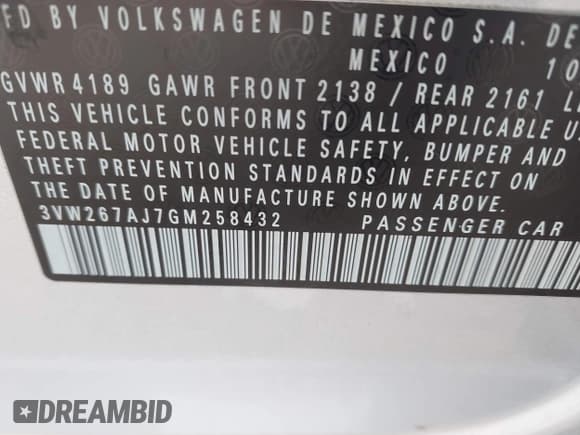 ✅ 2016 Volkswagen Jetta S • VIN: 3VW267AJ7GM258432 • Lot: 43542466. Wystawiony na IAAI z przebiegiem 103 113 mil. Bezpłatny archiwum sprzedaży aukcyjnych z USA i szczegółowy raport historii pojazdu na DreamBid. Zdjęcie 9.