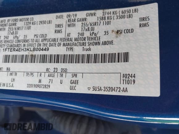 ✅ 2019 Ford Ranger XL • VIN: 1FTER4EH3KLB00449 • Lot: 42840145. Wystawiony na IAAI z przebiegiem 63 445 mil. Bezpłatny archiwum sprzedaży aukcyjnych z USA i szczegółowy raport historii pojazdu na DreamBid. Zdjęcie 9.