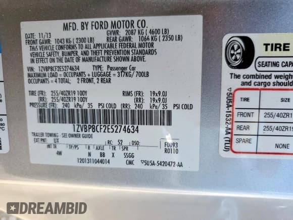 ✅ 2014 Ford Mustang GT • VIN: 1ZVBP8CF2E5274634 • Lot: 69796255. Listed on Copart with Not provided. Free auction sales archive from the USA and detailed vehicle history report at DreamBid. Image 12.