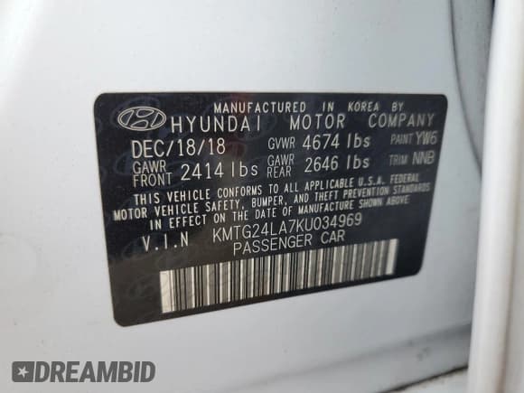 ✅ 2019 Genesis G70 Sport • VIN: KMTG24LA7KU034969 • Lot: 69801924. Listed on Copart with 13,209 mi. Free auction sales archive from the USA and detailed vehicle history report at DreamBid. Image 14.