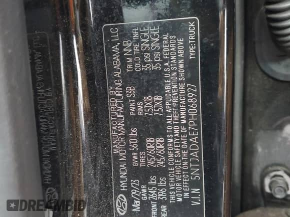 2023 Hyundai Santa Cruz SE с VIN 5NTJADAE7PH068927, выставлен на аукционе Copart как лот 83574634 с пробегом 32 683 миль миль и Чистый • Clean title. История ставок и продаж доступна на DreamBid. Изображение 12.