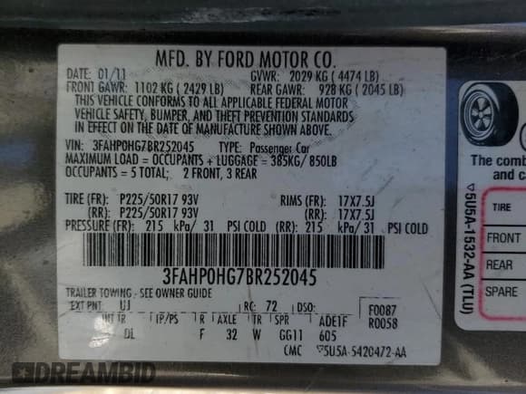 ✅ 2011 Ford Fusion SE • VIN: 3FAHP0HG7BR252045 • Лот: 90337865. Опубликован ранее на Copart с пробегом 204 604 миль. Бесплатный доступ к архиву аукционных продаж из США и подробный отчёт об истории автомобиля на DreamBid. Изображение 12.