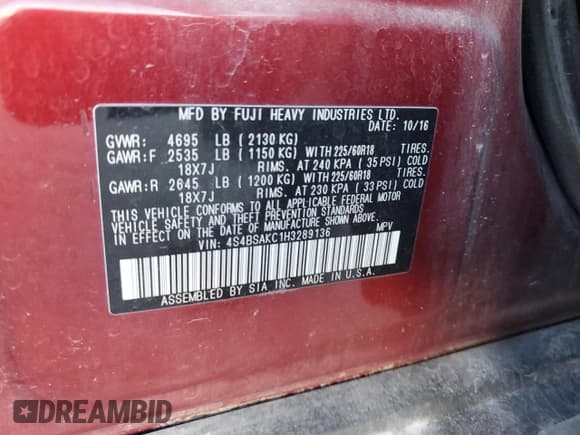 ✅ 2017 Subaru Outback Limited • VIN: 4S4BSAKC1H3289136 • Lot: 83957385. Listed on Copart with 112,549 mi. Free auction sales archive from the USA and detailed vehicle history report at DreamBid. Image 12.