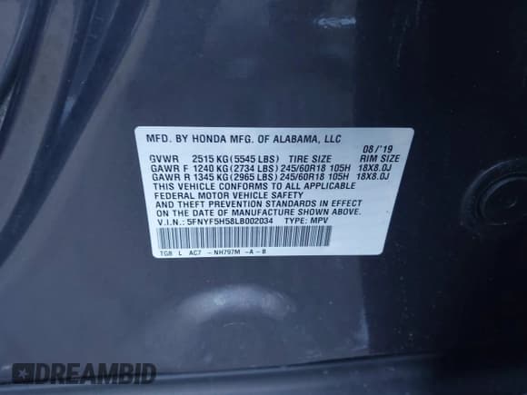 ✅ 2020 Honda Pilot EX-L • VIN: 5FNYF5H58LB002034 • Лот: 43465470. Опубликован ранее на IAAI с пробегом 55 892 миль. Бесплатный доступ к архиву аукционных продаж из США и подробный отчёт об истории автомобиля на DreamBid. Изображение 9.