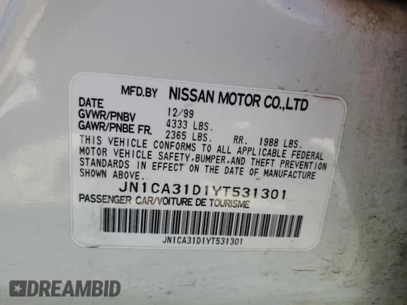 ✅ 2000 Nissan Maxima GXE • VIN: JN1CA31D1YT531301 • Lot: 72937434. Wystawiony na Copart z przebiegiem Nie podano. Bezpłatny archiwum sprzedaży aukcyjnych z USA i szczegółowy raport historii pojazdu na DreamBid. Zdjęcie 12.