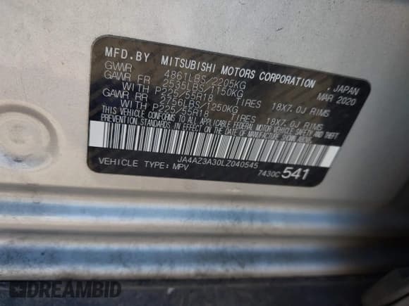 ✅ 2020 Mitsubishi Outlander ES • VIN: JA4AZ3A30LZ040545 • Лот: 43133324. Опубликован ранее на IAAI с пробегом 145 495 миль. Бесплатный доступ к архиву аукционных продаж из США и подробный отчёт об истории автомобиля на DreamBid. Изображение 9.