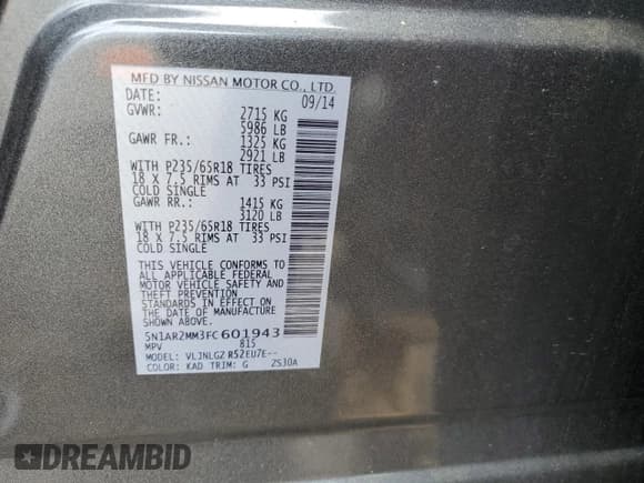 ✅ 2015 Nissan Pathfinder SL • VIN: 5N1AR2MM3FC601943 • Lot: 56556445. Wystawiony na Copart z przebiegiem Nie podano. Bezpłatny archiwum sprzedaży aukcyjnych z USA i szczegółowy raport historii pojazdu na DreamBid. Zdjęcie 13.