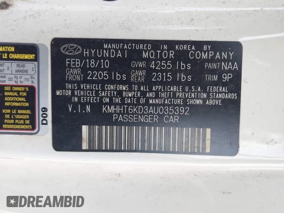 ✅ 2010 Hyundai Genesis Coupe Track • VIN: KMHHT6KD3AU035392 • Lot: 41912213. Wystawiony na IAAI z przebiegiem 87 439 mil. Bezpłatny archiwum sprzedaży aukcyjnych z USA i szczegółowy raport historii pojazdu na DreamBid. Zdjęcie 9.