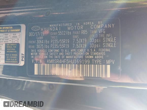 ✅ 2017 Hyundai Santa Fe Limited Ultimate • VIN: KM8SR4HF5HU169199 • Лот: 42554076. Опубликован ранее на IAAI с пробегом 132 773 миль. Бесплатный доступ к архиву аукционных продаж из США и подробный отчёт об истории автомобиля на DreamBid. Изображение 9.